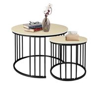 2x Table Basse emboîtables, 60+40cm Tables d'appoint Ronde gigogne pour salon chambre, Couleur Bois naturel et Pieds Métal noir