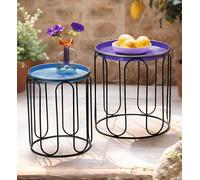 2x table d'appoint "Blue" en métal, noir avec plateau en bleu, table à plateaux de 40 + 46 cm de haut, table avec plateau de service