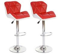 2x tabouret de bar Hamilton, chaise de comptoir, bois, similicuir, rotatif ~ rouge