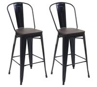 lot de 2 tabourets de bar HWC-A73 avec assise en bois, chaise de bar avec dossier, métal design industriel ~ noir