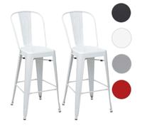 2x tabouret de bar HWC-A73, chaise bar avec dosssier, métal, style industriel blanc
