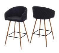 Mendler 2x Tabouret de bar HWC-D72 – avec dossier, tissu – Gris anthracite