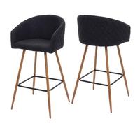 Mendler 2X Tabouret de Bar HWC-D72, Chaise, avec Dossier, Tissu - Gris Anthracite