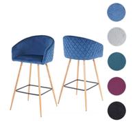 2x tabouret de bar HWC-D72, chaise bar/comptoir, avec dossier, tissu turquoise