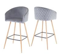 2x tabouret de bar HWC-D72, chaise bar/comptoir, avec dossier, tissu velours, gris