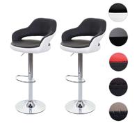 Mendler Tabouret de bar HWC-F16 – similicuir, dossier rotatif – lot de 2 noir/blanc
