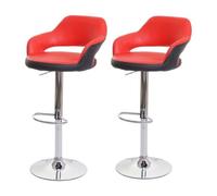 Mendler Tabouret de bar HWC-F16 pivotant avec dossier simili cuir Rouge-Noir 2x
