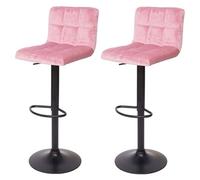 2x Tabouret de bar HWC-G87, chaise bar/comptoir, réglable en hauteur velours rose, pied noir