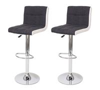 2x Tabouret de bar HWC-G87, chaise bar, réglable en hauteur tissu gris foncé et similicuir blanc,pied chromé