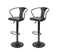 2x Tabouret de bar HWC-H10b,réglable en hauteur,avec accoudoirs,pivotant,design industriel vintage noir-gris