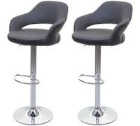 2x tabouret de bar HWC-F16, chaise de comptoir avec dossier, rotatif, similicuir gris/blanc