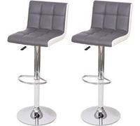 Mendler Tabouret de bar HWC-G87 2x – similicuir gris-blanc, réglable, pied chromé