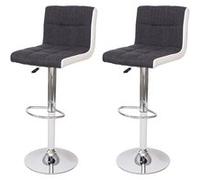 Mendler 2X Tabouret de Bar HWC-G87 Tissu Gris foncé et Similicuir Blanc Pied chromé