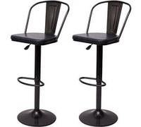 Mendler Tabouret de bar HWC-H10a réglable et pivotant design industriel vintage noir-gris lot de 2