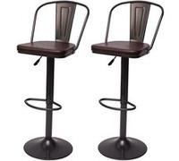 Mendler 2X Tabouret de Bar HWC-H10a Industriel Vintage Noir Marron