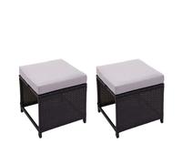 2x Tabouret En Polyrotin Hwc-G16, Tabouret De Jardin, Siège, Gastronomie Noir, Coussin Gris Clair Noir