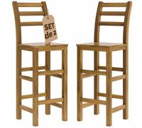 2x Tabouret haut en bois acacia bar dossier repose-pied 110x40x36cm bistrot
