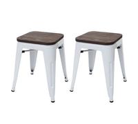 2x Tabouret HWC-A73, avec siège en bois, métal, style industriel blanc