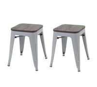 2x tabouret HWC-A73 avec siège en bois, tabouret en métal, design industriel, empilable gris