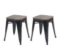 Mendler Tabourets HWC-A73 — assise en bois, métal design industriel, empilable, lot de 2 noir