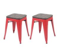 2x tabouret HWC-A73 avec siège en bois, tabouret en métal, design industriel, empilable rouge