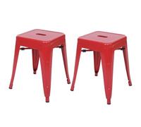 lot de 2 tabourets HWC-A73, tabouret métallique, métal design industriel empilable ~ rouge