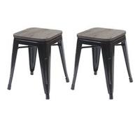 Mendler Tabourets HWC-A73 — assise en bois, métal design industriel, empilable, lot de 2 noir