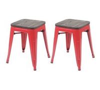 Mendler Tabourets HWC-A73 assise en bois, métal design industriel empilables Lot de 2 Rouge