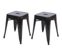 lot de 2 tabourets HWC-A73, tabouret métallique, métal design industriel empilable ~ noir