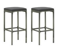 vidaXL Tabourets de bar en résine tressée avec coussins Gris - Lot de 2