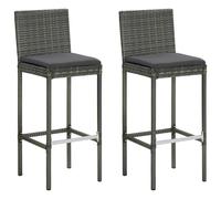 2x Tabourets de Bar de Jardin avec Coussins Gris Résine Tressée Sièges vidaXL