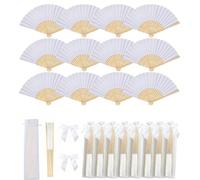 3/15/30 pièces Set d'éventails pliants blancs élégants, comprenant des cartes de remerciement et des sacs cadeaux, éventails à main en bambou pour mariée, cadeaux de fête de jeune fille et de mariage 