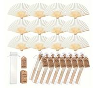 3/15/30 pièces/Set Éventail de faveur de mariage blanc, éventail à main pour femmes avec pompon, éventail pliant en bambou pour la mariée, avec nœud, pompon, carte de remerciement, sac cadeau, DIY, dé