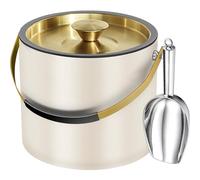 3.2L Seau à Glace Isotherme Moderne avec Couvercle en Silicone, Pelle | Seau à Glace en Acier Inoxydable Double Paroi pour Fêtes et Bar à Cocktails, Idéal pour Cadeau(Blanc Perle)