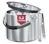 3,2L Seau a glacon avec couvercle hermétique Isotherme Double paroi Seau à glaçons Incluse Pince à glaçons et Passoire, seau a champagne seau a glace pour apéritifs Boisson Cocktails Bouteille Bar