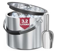 3.2L seau a glacon Isotherme Double paroi Seau à glaçons Incluse Pelle et Couvercle, seau a champagne seau a glace pour apéritifs Boisson Cocktails Bouteille Bar Anniversaires Fêtes