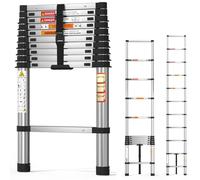 3.2m échelle télescopique en Acier échelle télescopique Portable 10.5ft échelle à Pas Multi - Usage Max 150kg, Plus Fort et Durable Que l'échelle en Aluminium