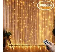 3 * 3M 300LEDs Fenêtre Rideau Guirlandes Lampe Fil De Cuivre USB Télécommande 8 Modes Avec Crochet pour Chambre Décor lumière blanc chaud Blanc Chaud G
