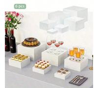 3/4/6pcs Présentoir de buffet en acrylique à base creuse pour libre-service - Présentoir d'exposition alimentaire en acrylique | Rangement pour desserts/bijoux/cadeaux de fête de Noël Paquet de 6 pièc