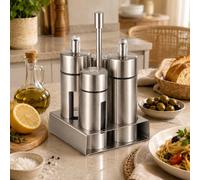 3/4 pièces Ensemble de contenants à condiments en acier inoxydable, distributeur d'huile et bocaux à épices avec support pour la maison, le restaurant et la table à manger ensemble de 3 pièces,ensembl