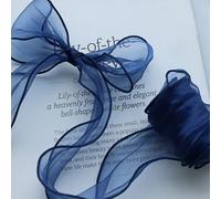 3/5 yards par rouleau Ruban de soie organza bleu ondulé élégant - Ruban tressable pour serre-tête, DIY robe, emballage cadeau, emballage de bouquet de fleurs, décoration de gâteau, mariage, Noël, fête