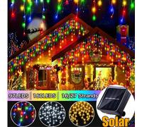 3,5M/7M Guirlande lumineuse solaire rideau stalactite, Lumière de Noël Décoration Extérieure/Intérieure, 97LEDS/160LEDS 8 Modes Clignotants, Lumières de Fée LED, Guirlandes Lumineuses Étanche Jardin F