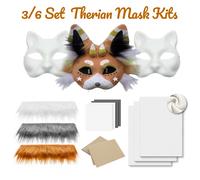 3/6 ensemble bricolage Therian masque Kit demi visage peint à la main chat masque bricolage masques blanc chat masque pour carnaval mascarade Cosplay fête 6 SET