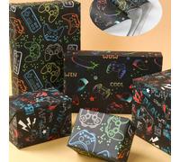 3/6 pièces Papier cadeau thème jeu vidéo noir, papier cadeau style gaming mixte, fournitures de fête thème gaming, fournitures de fête d'anniversaire thème gaming, cadeaux pour invités de mariage, cad