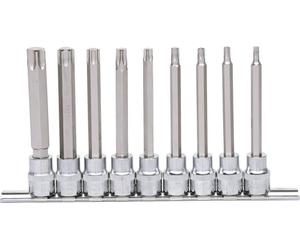 3/8" Juego de llaves de vaso con punta para tornillos TX CHROMEplus, largas, 9 pzs. T20-T60