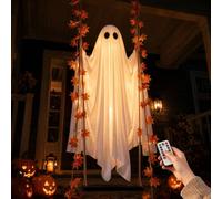 3,94 Ft Halloween Swinging Ghost Decoration Outdoor with Light,2026 Hanging Ghost Scary Spooky Glowing,Swing Ghost Decoration Indoor Outdoor Tree Yard Garden Patio,Remote Control，Orange-3,94 Ft-1.2 m