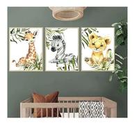 3 Affiche Animaux Safari Poster Jungle Girafe Zebre Lion Tableau Murale 30x40cm Enfant Bebe Chambre Toile Decoration sans Cadre