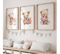 3 Affiche Bébé Ourson Rose 30X40CM - Poster Chambre Bebe Ours Toile Decoration Murale - Nounours Poster Ourson Bebe - sans Cadre