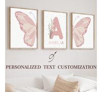 3 Affiches de peinture à l'huile de papillon personnalisées avec nom/cadre en bois sans cadre, art mural rose, impression de cygne blanc peinture à l'huile de fille de ballet, décoration de chambre de