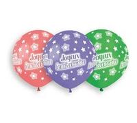3 ballons bio joyeux anniversaire 48cm multicolore - gemar 349726 Multicolore G